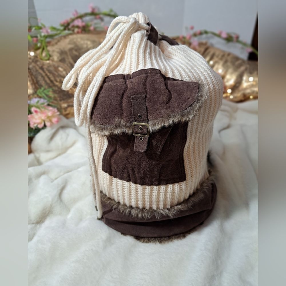 Zara Cream and Brown Knit Bucket Bag